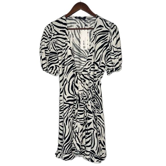 Zara Zebra Print Wrap Mini Dress - Picture 2 of 7